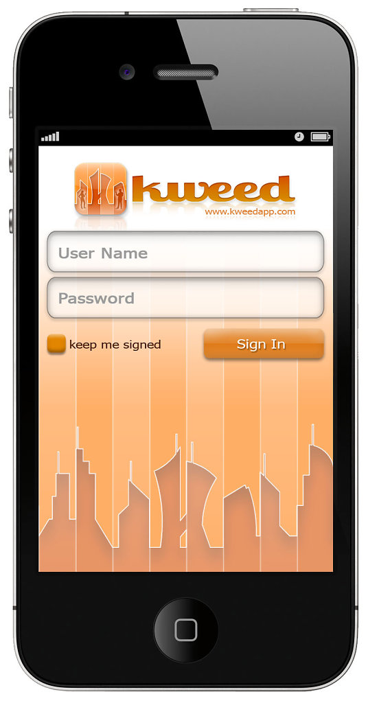 Kweed - aplikacja, ekran startowy