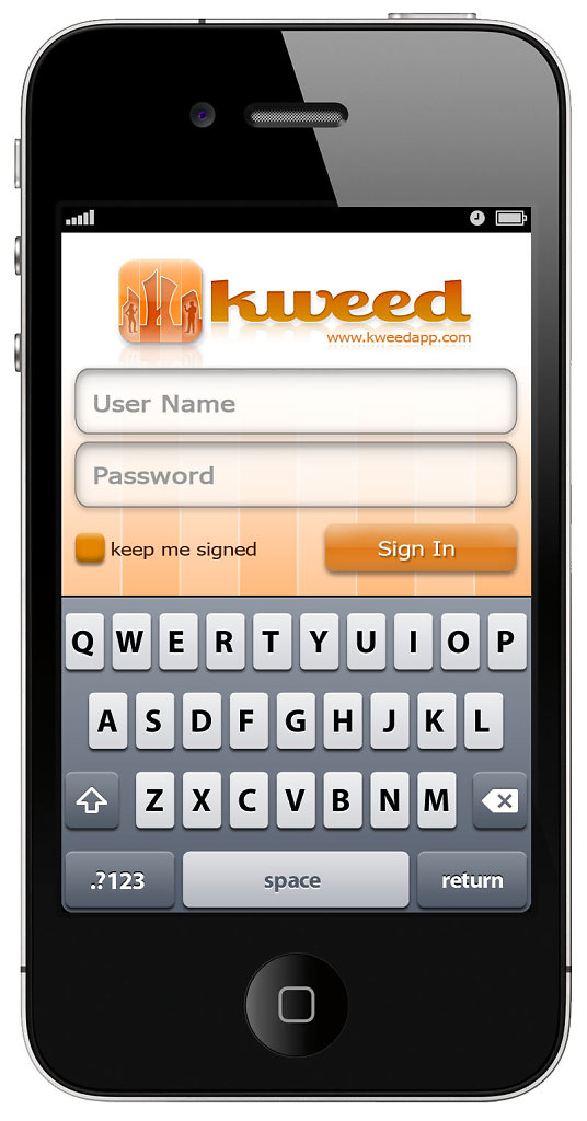 Kweed - aplikacja, ekran startowy